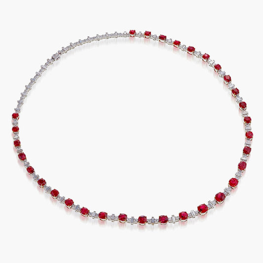 Ruby and Diamond Single Line Necklace