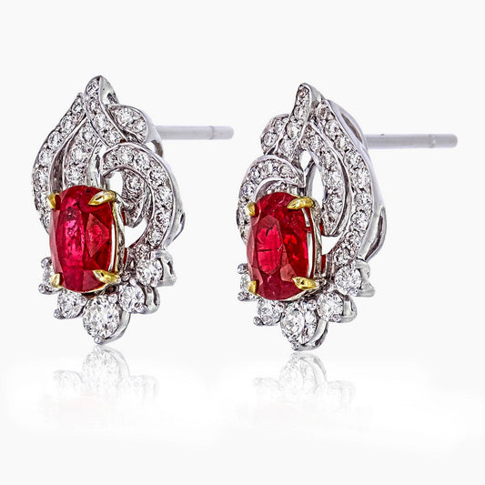 ต่างหูทับทิมพม่ารูปดอกบัว