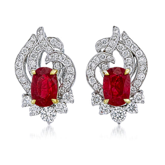 Lotus Burmese Ruby Earrings