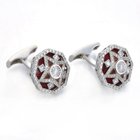 Pair of Ruby, Diamond, and Enamel Cuffflinks