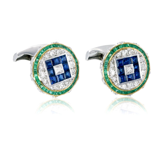 Emerald Blue Sapphire Diamond Cufflinks