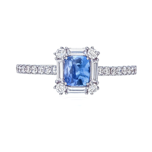 Windows Art Deco Kashmir Blue Sapphire Diamond Ring