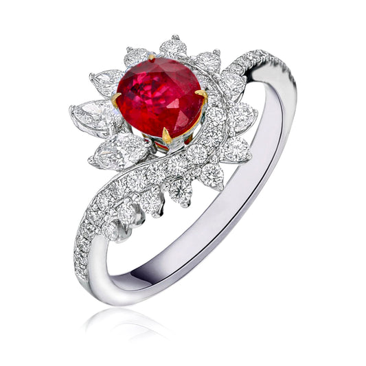 Spiral Burmese Pigeon Blood Ruby And Diamond Ring