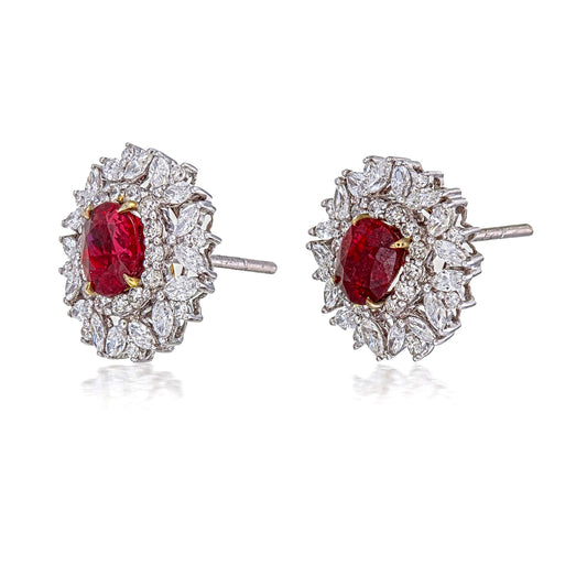 Snowflake Classic Pigeon Blood Ruby And Diamond Earrings