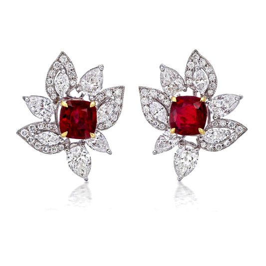 Flower Ruby And Diamond Earrings
