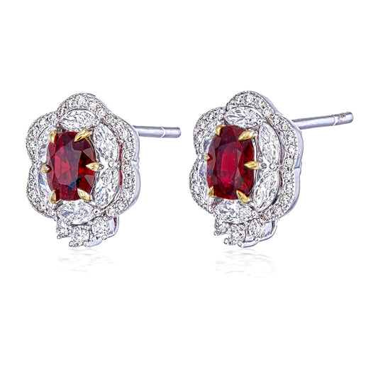 Simple Ruby and Diamond Earrings Studs