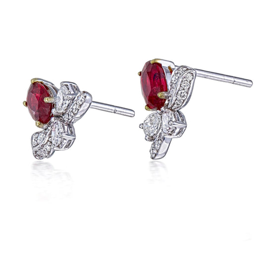 Floral Ruby and Diamond Earrings