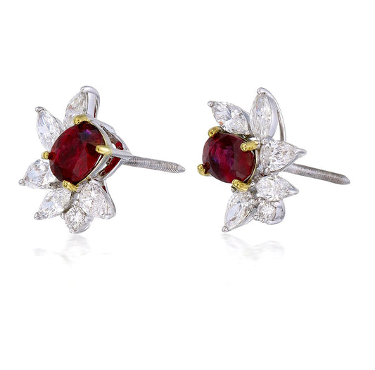 Timeless Floral Ruby And Diamond Earrings