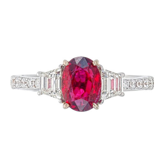 GRS Certified 1.58 Carat Burma No Heat Pigeon Blood Ruby Diamond Ring in 18K