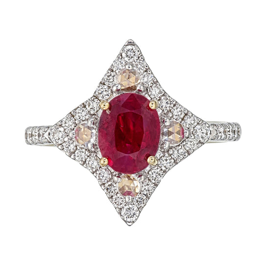 GRS Certified 1.17 Carat Burma No Heat Pigeon Blood Ruby Diamond Ring in 18K