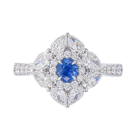 SSEF Certified 1.01 Carat Kashmir Blue Sapphire No Heat Diamond Ring in 18K Gold
