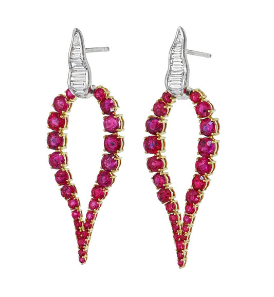 6.45 Carat Burma No Heat Ruby Diamond Chandelier Earrings