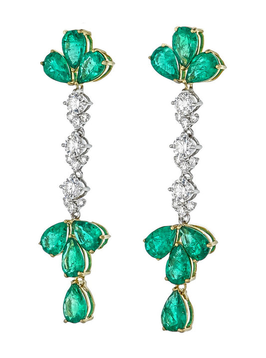 4.17 Carat Colombian Emerald Diamond Dangling Earring