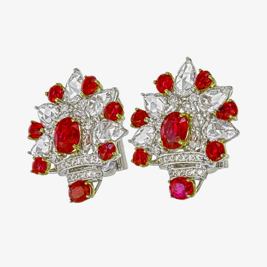 GRS Certified 4.71 Carat Burma Ruby Pigeon Blood And Diamond Earrings In 18k White Gold