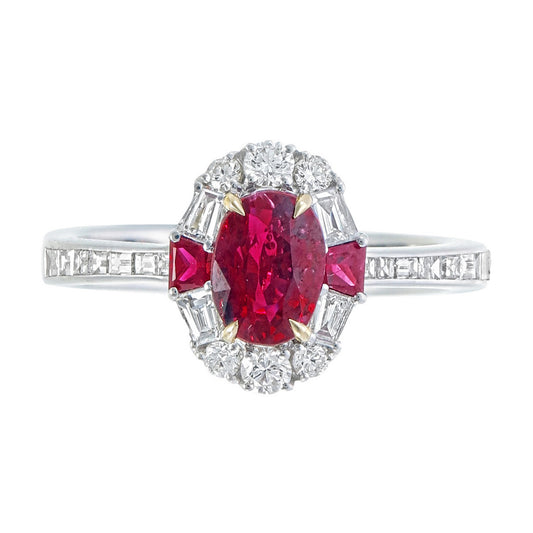 GRS Certified 1.03 Carat Burma No Heat Pigeon Blood Ruby Diamond Ring in 18K