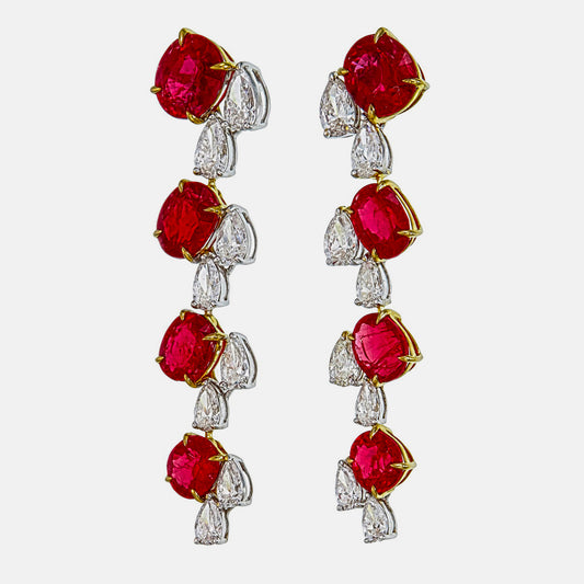 GRS Certified 5.80 Carat Burma No Heat Ruby and Diamond Dangling Earrings
