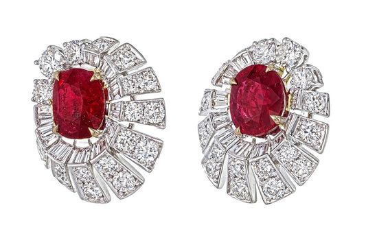 GRS Certified 2.21 Carat Burma Pigeon Blood No Heat Ruby Diamond Stud Earrings