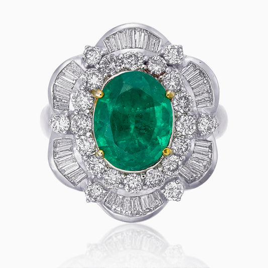 AGL Certified 4.00 Carat Emerald and Diamond Cocktail Ring in 18 Karat Gold