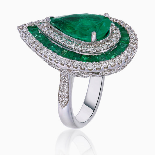 3.62 Carat Emerald and Diamond Cocktail Ring in 18 Karat Gold