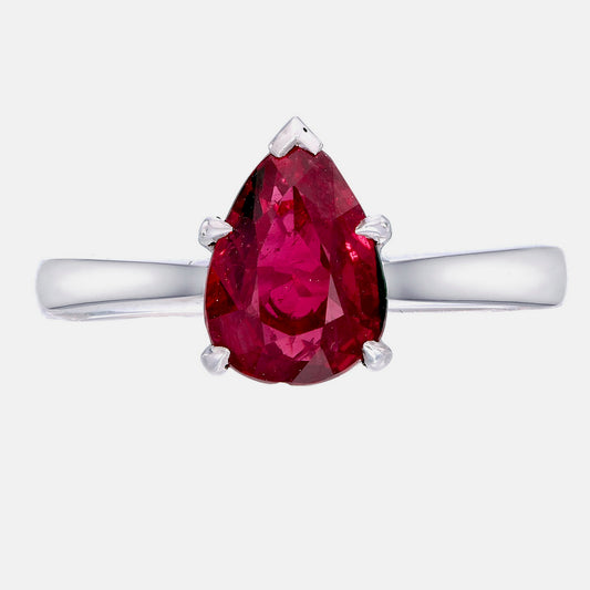 GRS Certified 2.00 Carat Burma No Heat Ruby Ring In 18 Karat White Gold