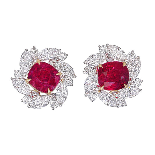 GRS Certified 2.06 Carat Burma Pigeon Blood No Heat Ruby Diamond Stud Earrings