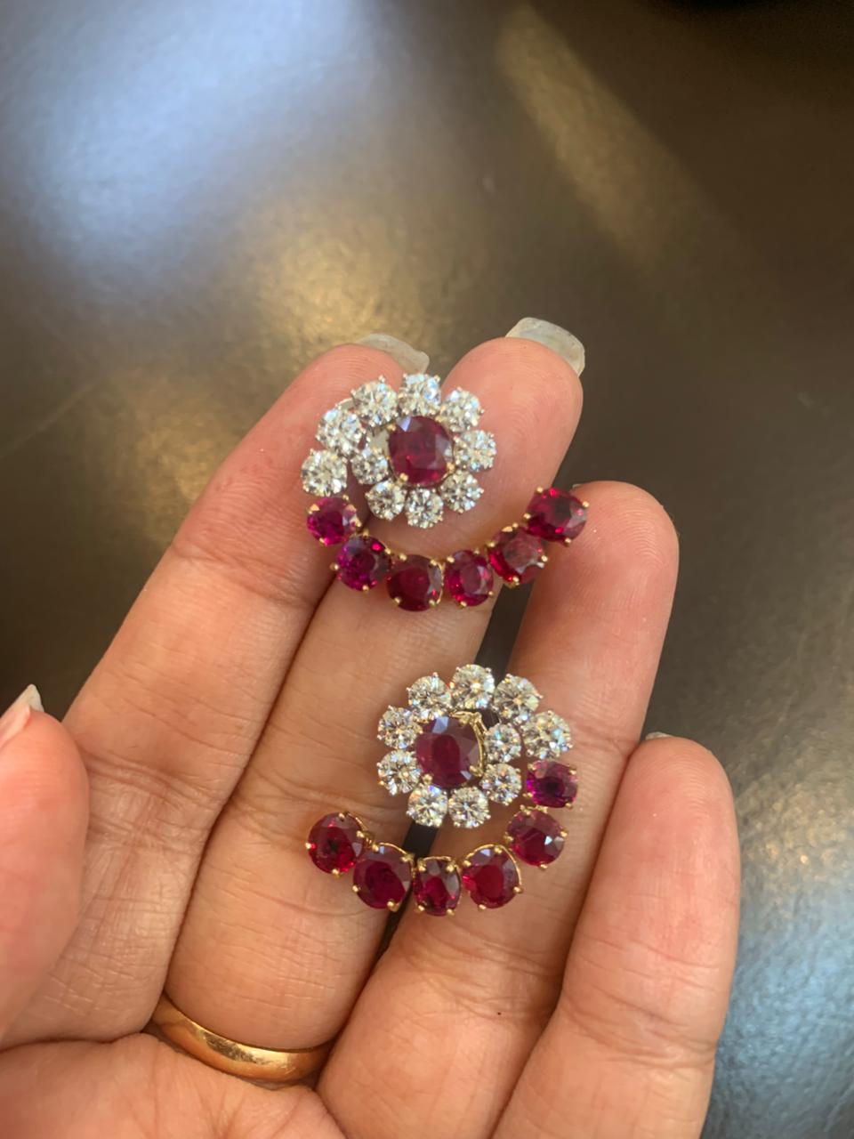GRS Certified 8.00 Carat Burma No Heat Ruby and Diamond Stud Earrings