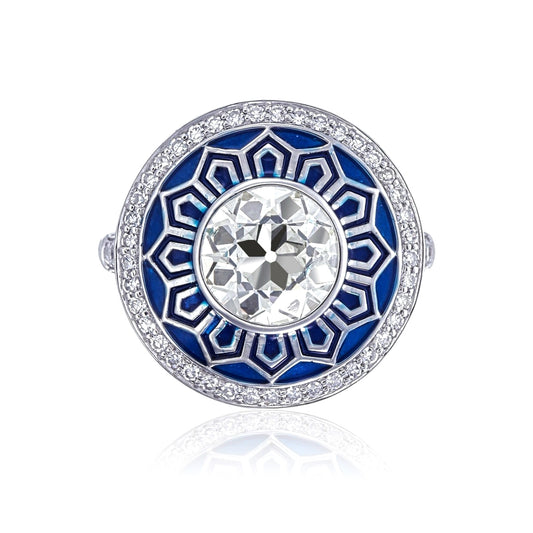 Blue Enamel Old Cut Ring