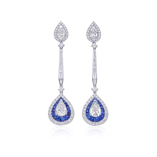 Sapphire and Pear Diamond Drop Earrings