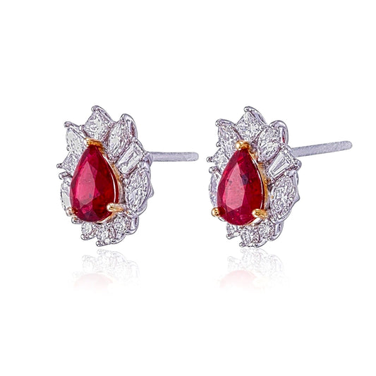 Pigeon Blood Pear Shape Ruby Earrings