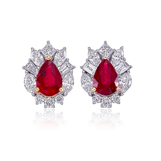 Pigeon Blood Pear Shape Ruby Earrings