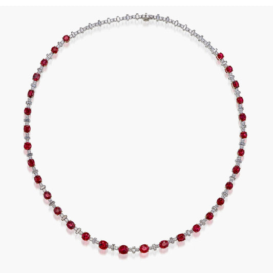 Ruby and Diamond Single Line Necklace