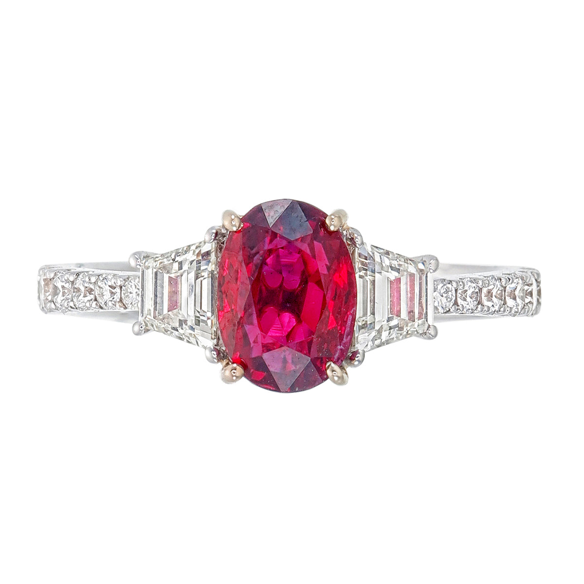 GRS Certified 1.58 Carat Burma No Heat Pigeon Blood Ruby Diamond Ring in 18K
