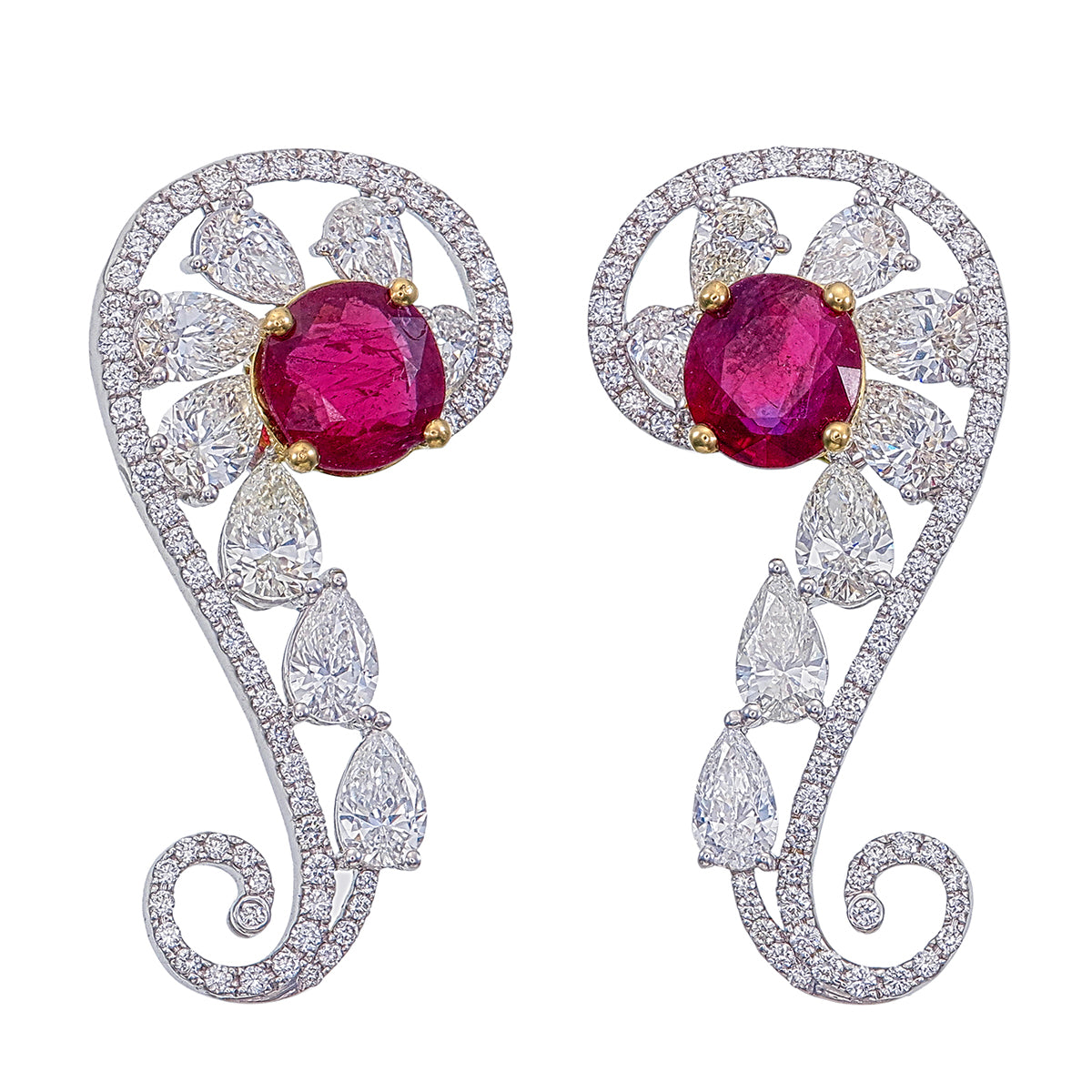 GIA Certified 2.58 Carat Pigeon Blood Burma No Heat Ruby Diamond Stud Earrings