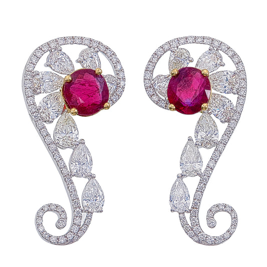 GIA Certified 2.58 Carat Pigeon Blood Burma No Heat Ruby Diamond Stud Earrings