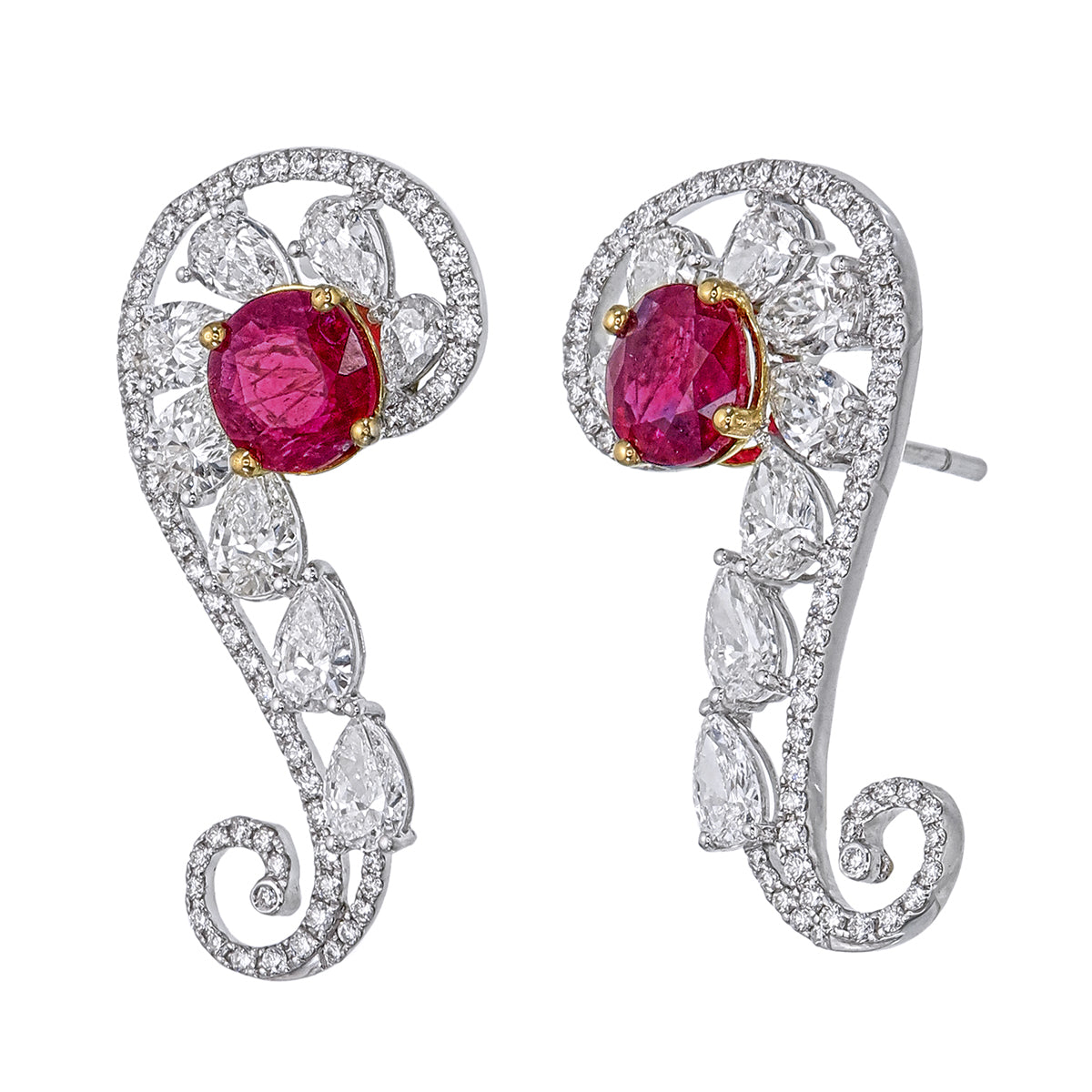 GIA Certified 2.58 Carat Pigeon Blood Burma No Heat Ruby Diamond Stud Earrings
