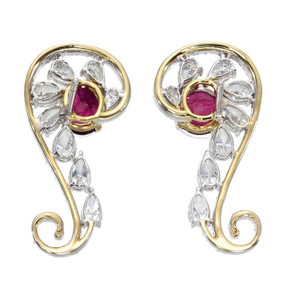 GIA Certified 2.58 Carat Pigeon Blood Burma No Heat Ruby Diamond Stud Earrings