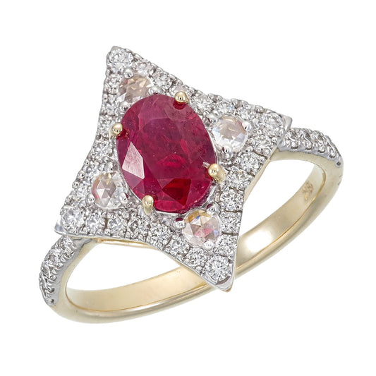 GRS Certified 1.17 Carat Burma No Heat Pigeon Blood Ruby Diamond Ring in 18K