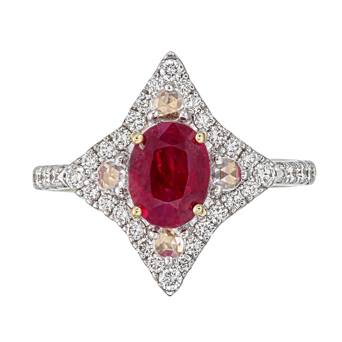 GRS Certified 1.17 Carat Burma No Heat Pigeon Blood Ruby Diamond Ring in 18K