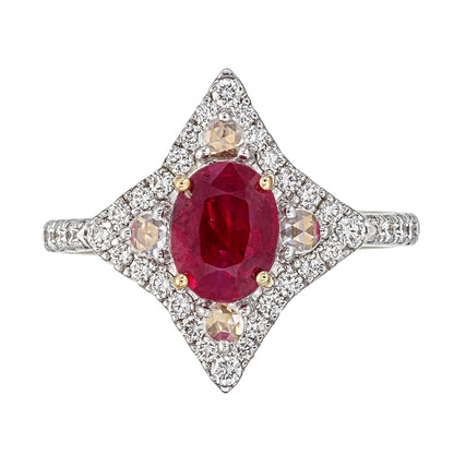 GRS Certified 1.17 Carat Burma No Heat Pigeon Blood Ruby Diamond Ring in 18K