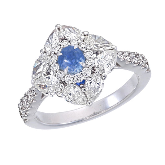SSEF Certified 1.01 Carat Kashmir Blue Sapphire No Heat Diamond Ring in 18K Gold