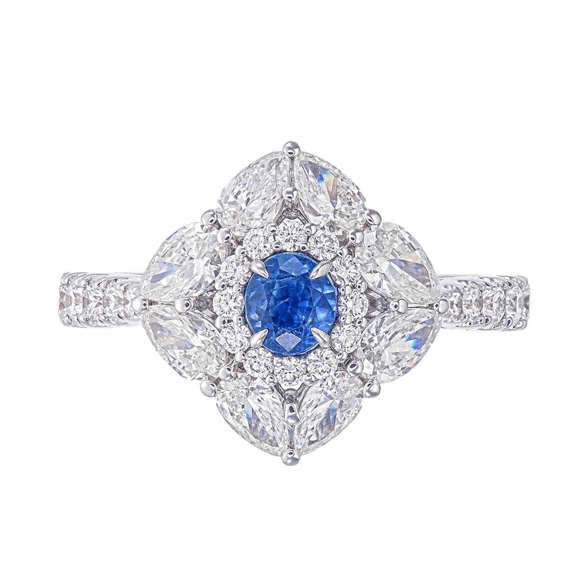 SSEF Certified 1.01 Carat Kashmir Blue Sapphire No Heat Diamond Ring in 18K Gold