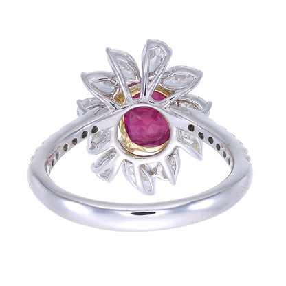 GRS Certified 1.50 Carat Burma No Heat Pigeon Blood Ruby Diamond Ring in 18K
