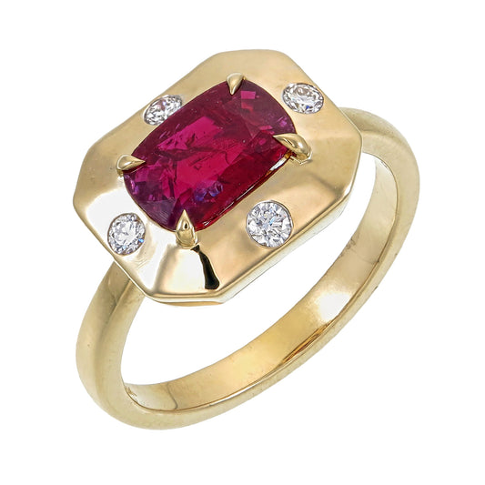 GRS Certified 1.62 Carat Burma No Heat Pigeon Blood Ruby Diamond Ring in 18K