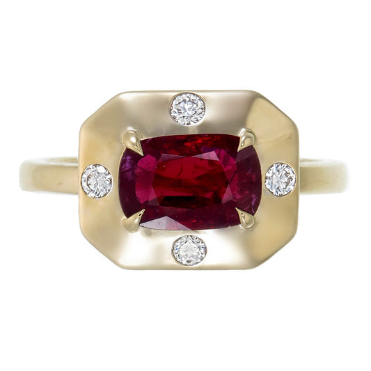 GRS Certified 1.62 Carat Burma No Heat Pigeon Blood Ruby Diamond Ring in 18K
