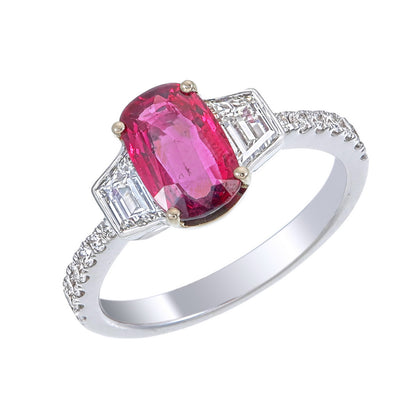 GRS Certified 1.58 Carat Burmese Ruby Diamond No Heat Pigeon Blood Ring in Gold