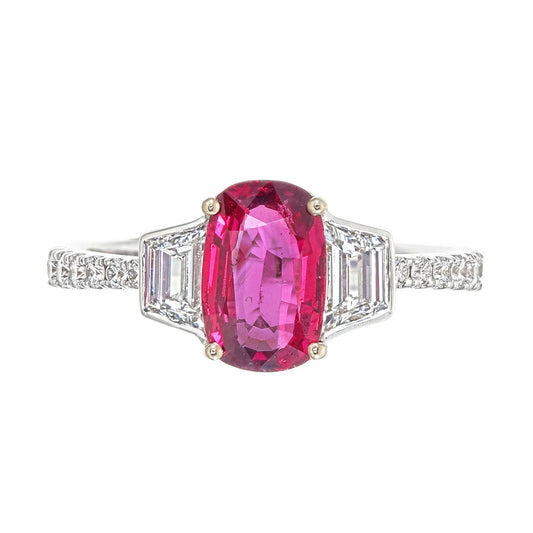 GRS Certified 1.58 Carat Burmese Ruby Diamond No Heat Pigeon Blood Ring in Gold