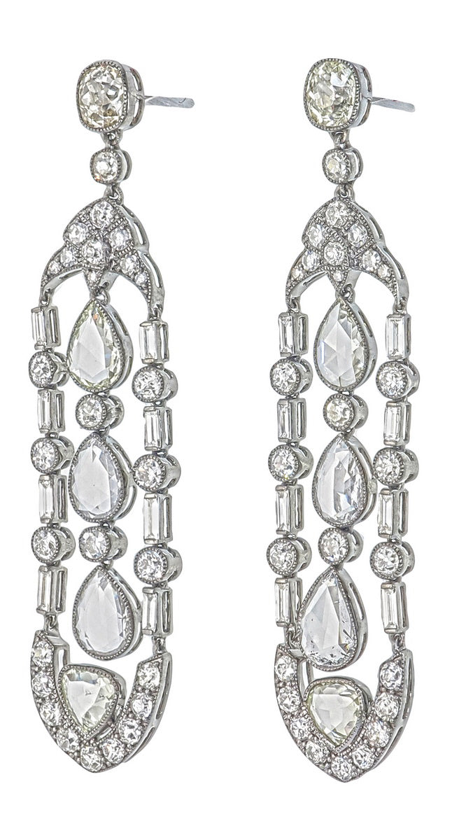 9.86 Carat Antique Style Diamond Dangling Earrings in 18K Gold
