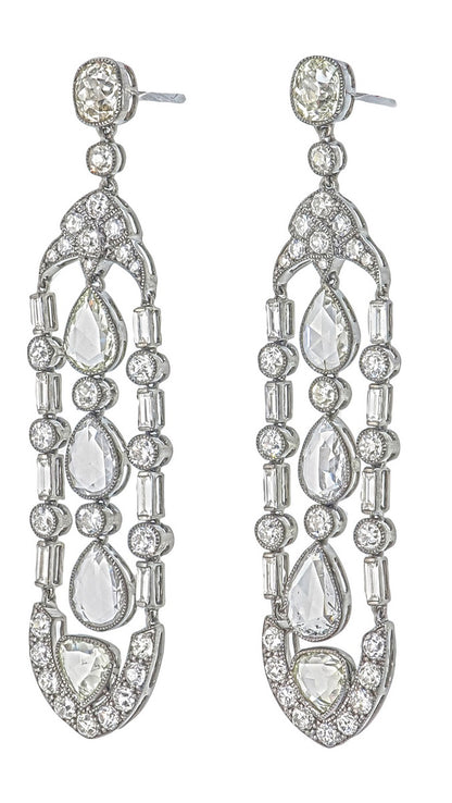 9.86 Carat Antique Style Diamond Dangling Earrings in 18K Gold