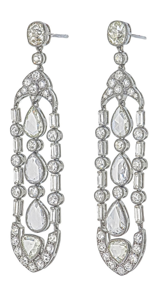 9.86 Carat Antique Style Diamond Dangling Earrings in 18K Gold