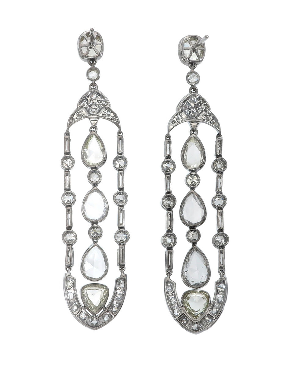 9.86 Carat Antique Style Diamond Dangling Earrings in 18K Gold